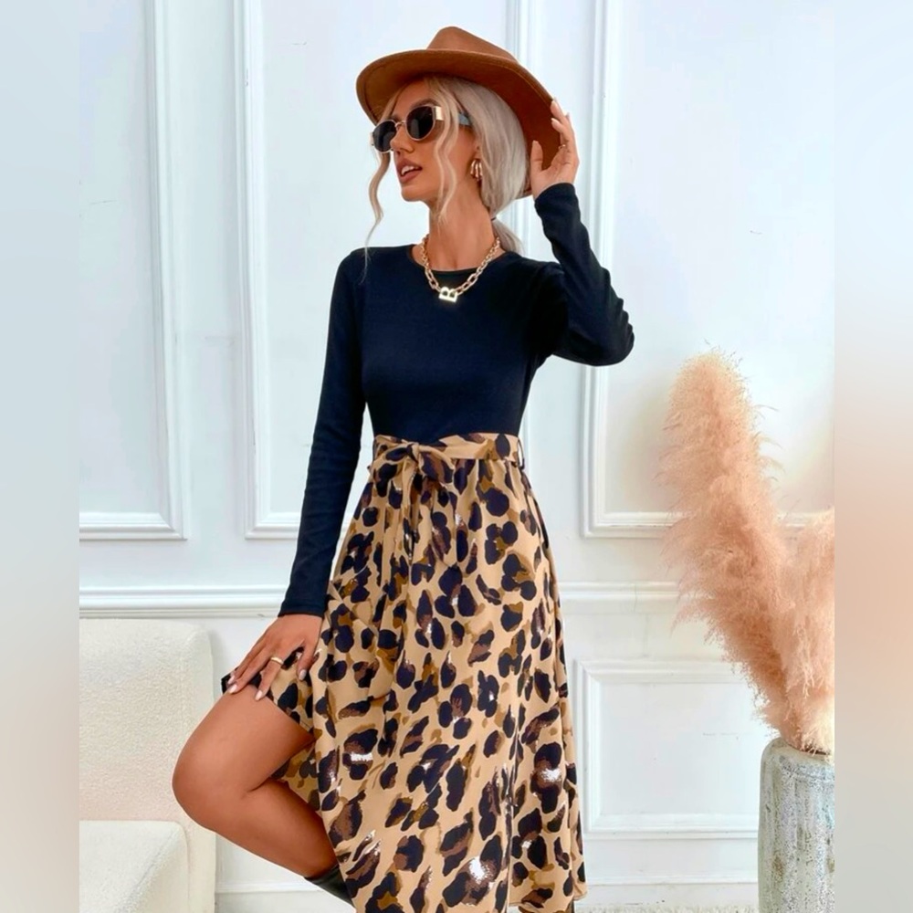 Leopard print belted SHEIN dress. Size medium/6.